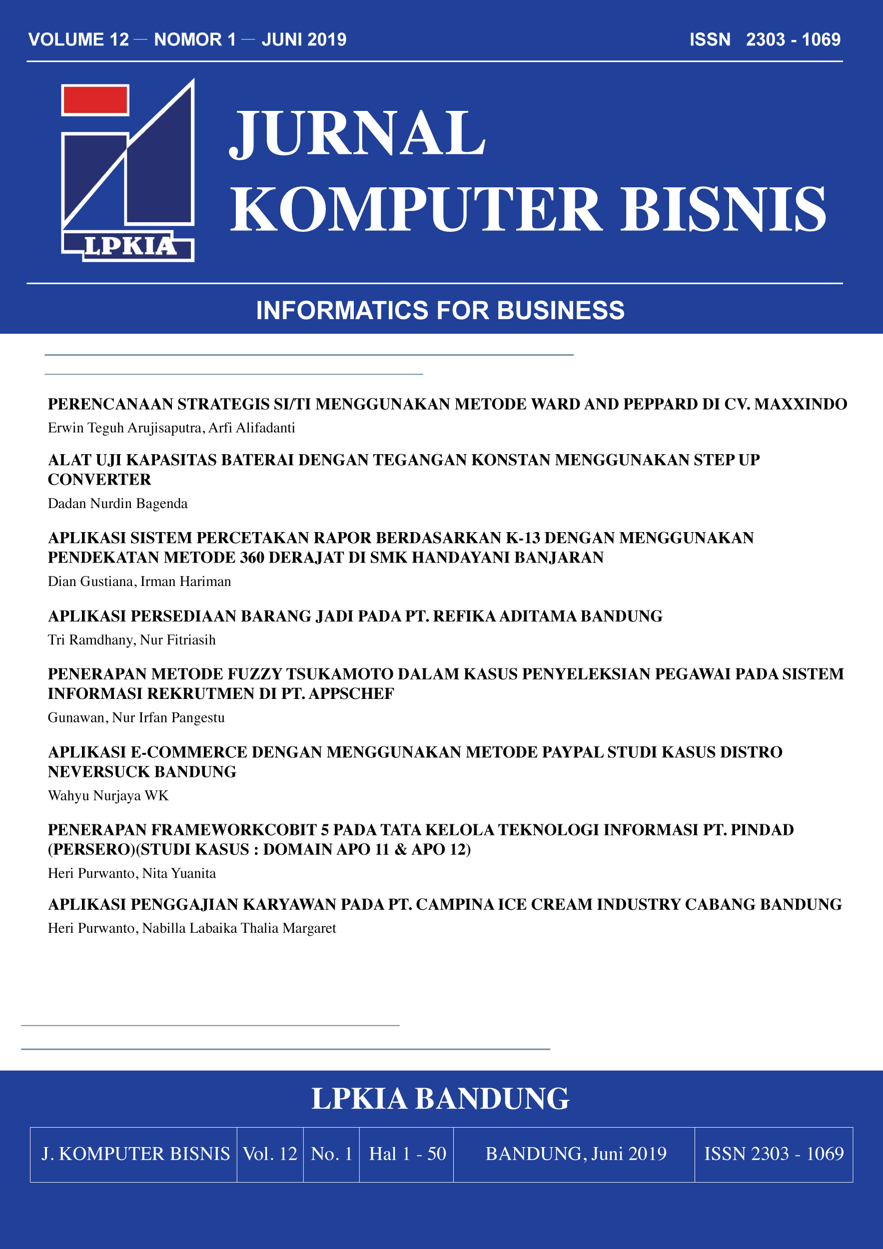 Vol 12 No 1 (2019): Jurnal Komputer Bisnis