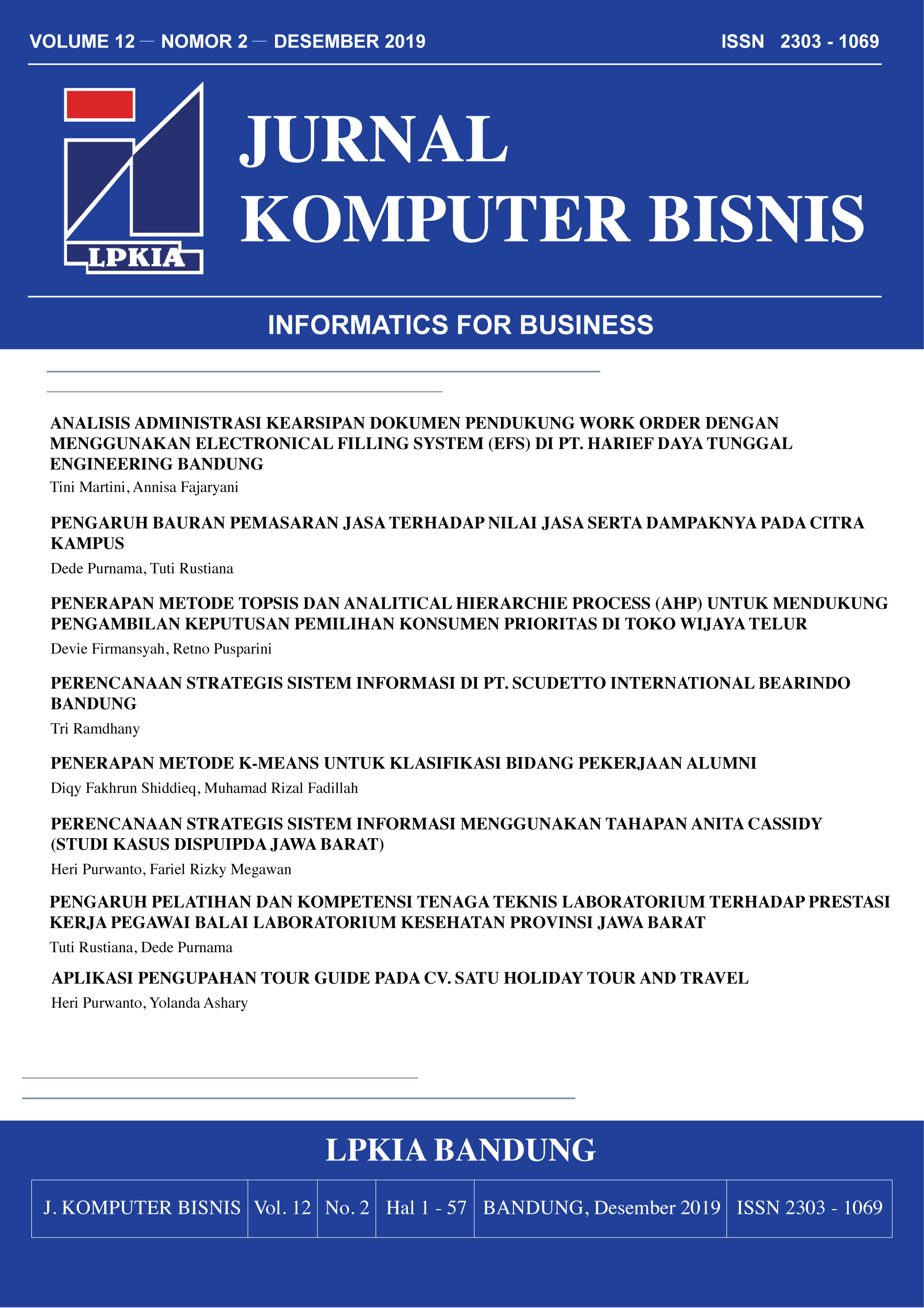 Vol 12 No 2 (2019): Jurnal Komputer Bisnis