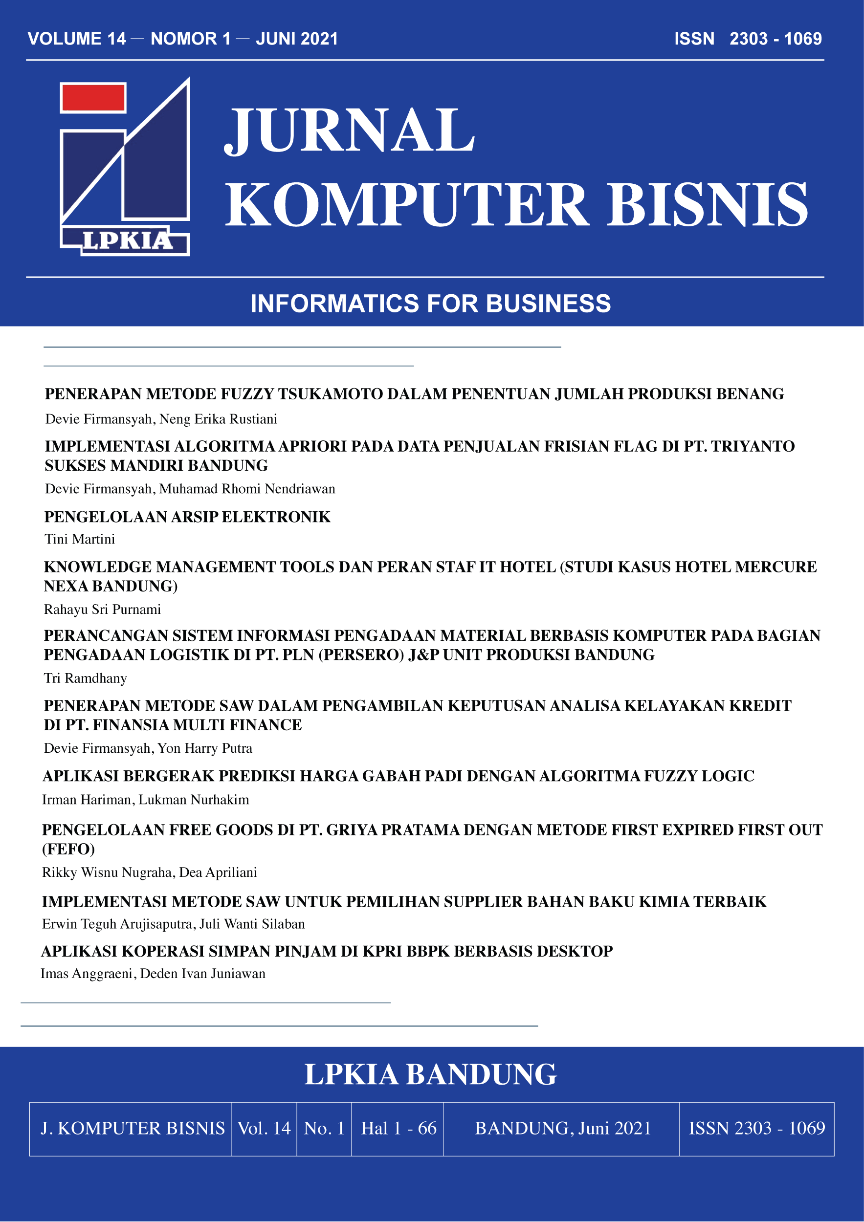 Vol 14 No 1 (2021): Jurnal Komputer Bisnis