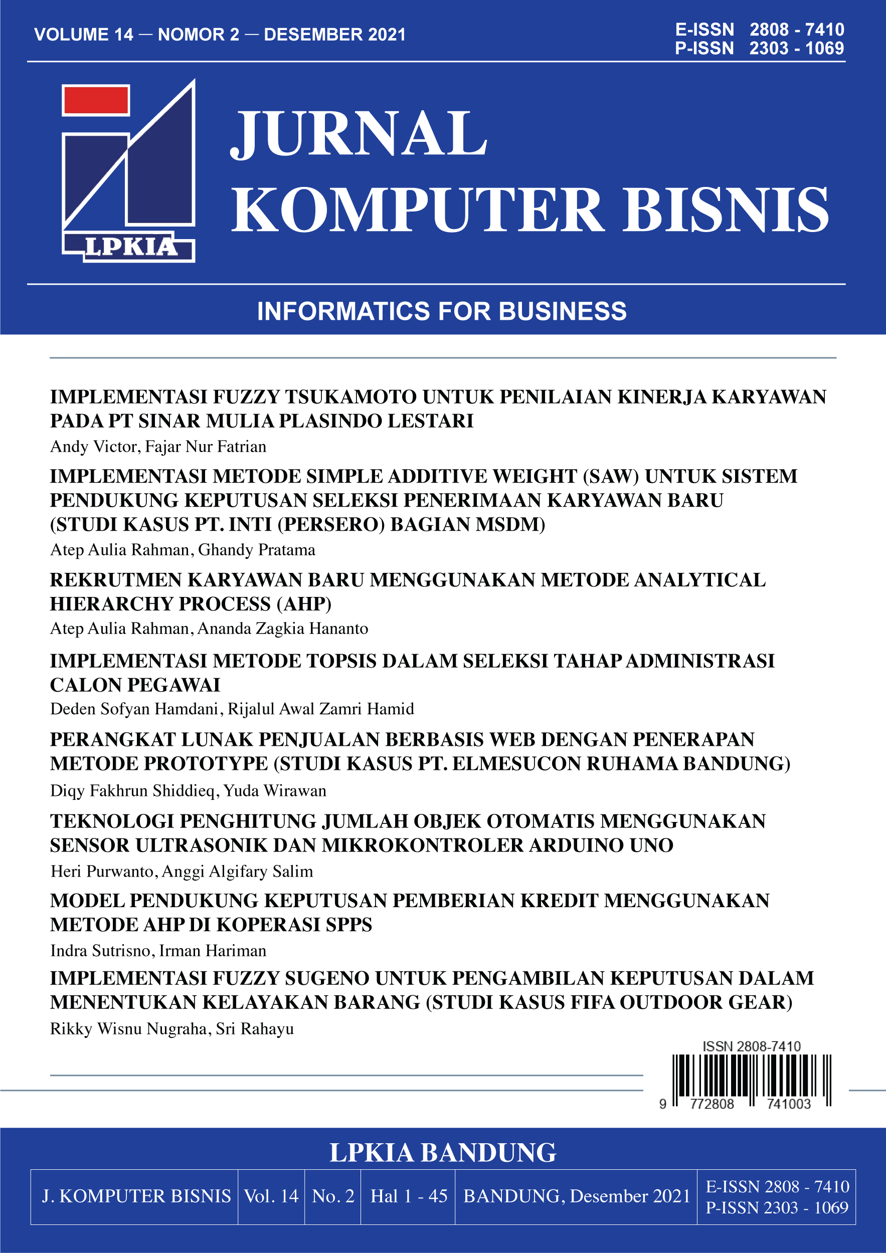 Vol 14 No 2 (2021): Jurnal Komputer Bisnis