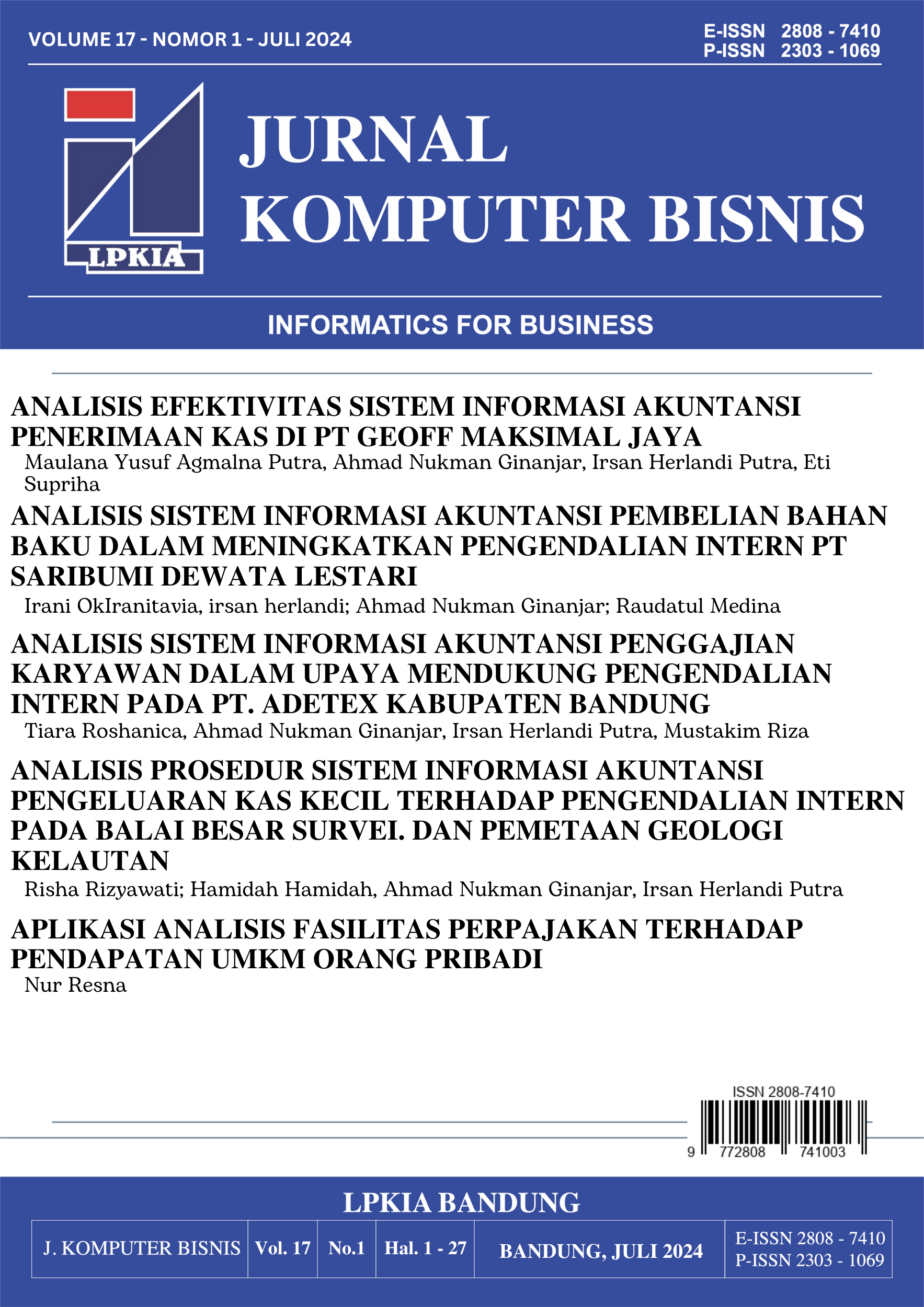 Vol 17 No 1 (2024): Jurnal Komputer Bisnis